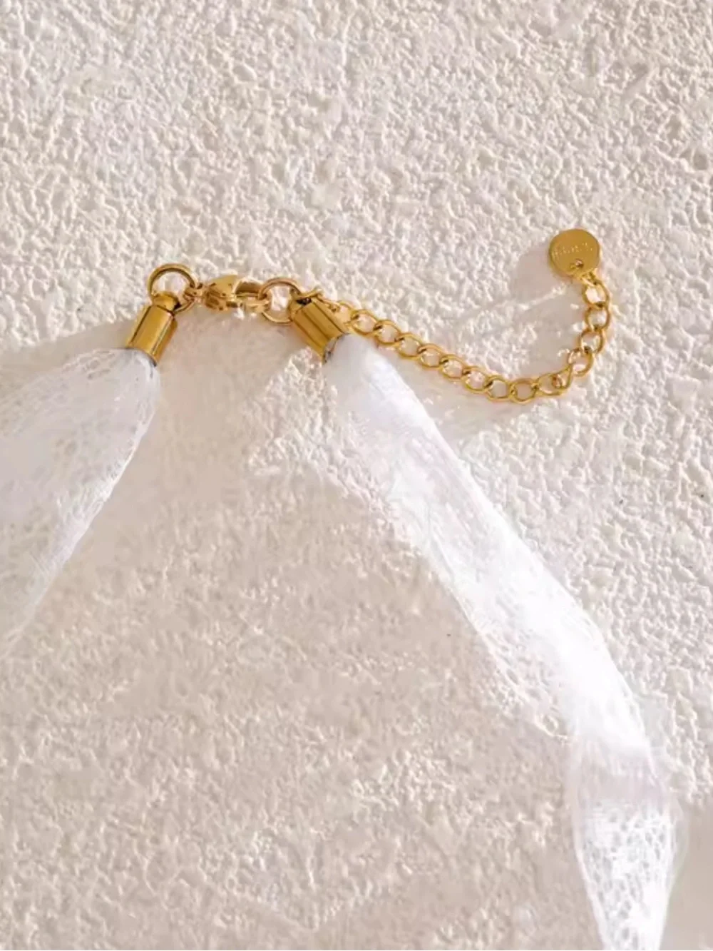 Gold Bird Charm White Lace Necklace